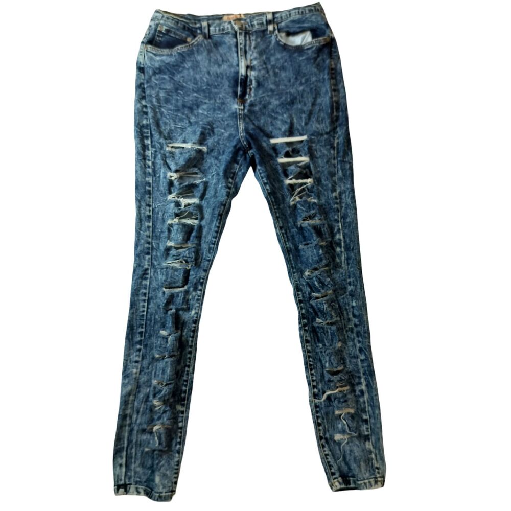 Vintage Judy Blue Size 2XL High Rise Acid Wash Destroyed Blue Jeans.